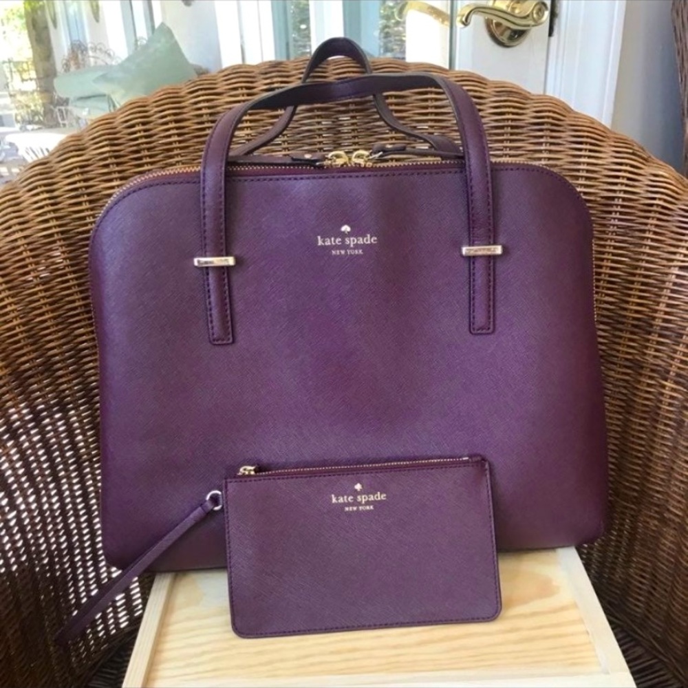 Kate Spade CedarStreet Maise Mulled Wine Leather Satchel with Wristlet